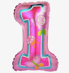 Шар Мини цифра 41 см 1й день рождения розовая